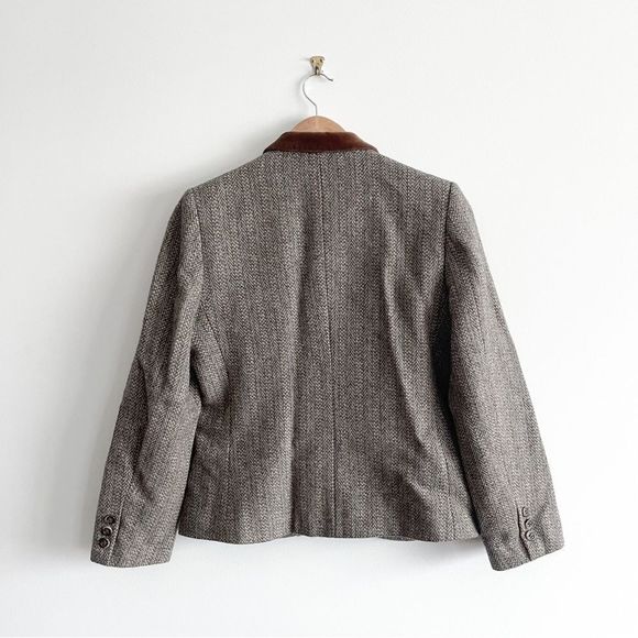 Vintage Baycrest Blazer Wool Silk Tan Gray Tweed Velvet Collar Women's 12 Jacket - Picture 2 of 7